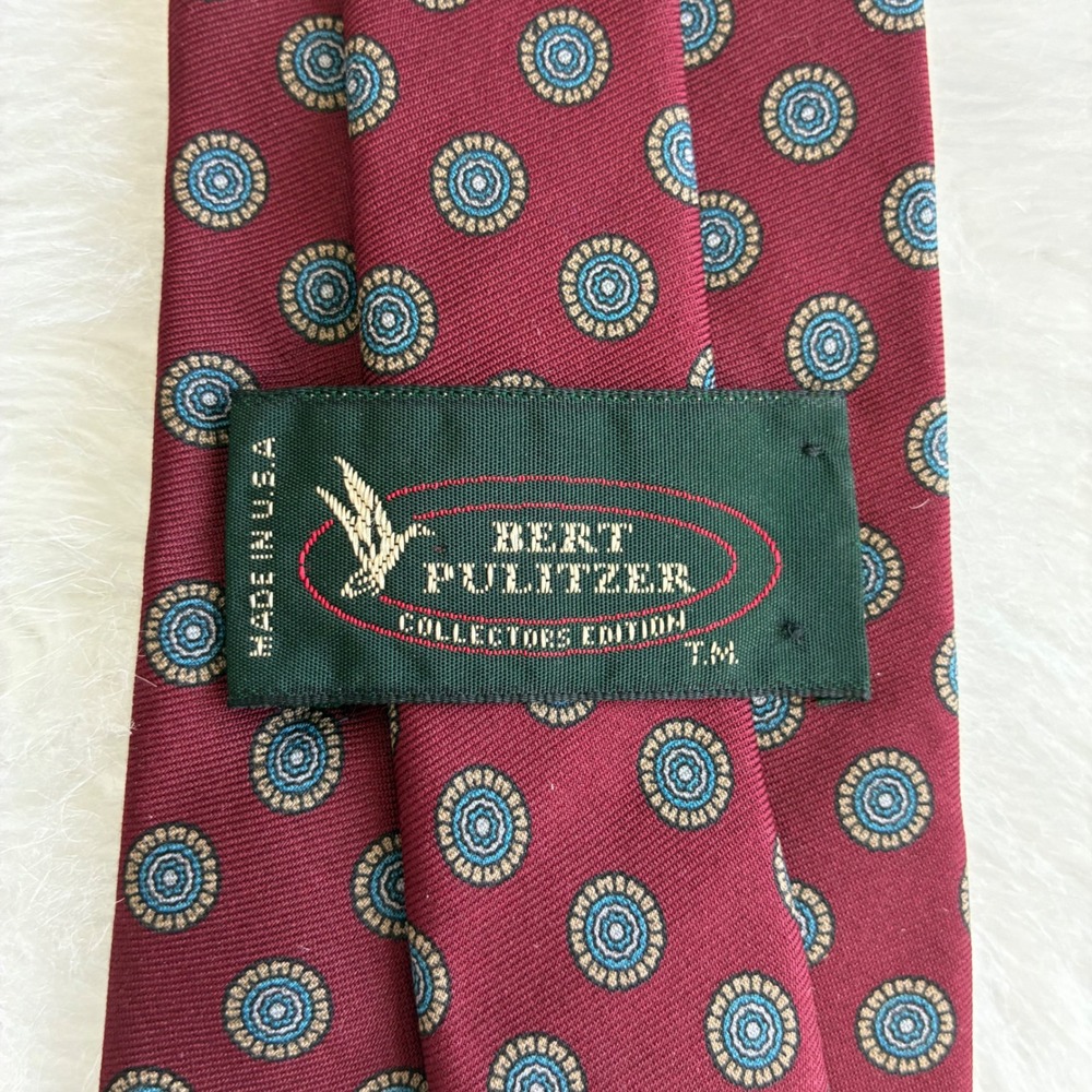Bert Pulitzer Collectors Edition Silk Tie Burgundy Teal Medallion Foulard USA - Picture 3 of 5